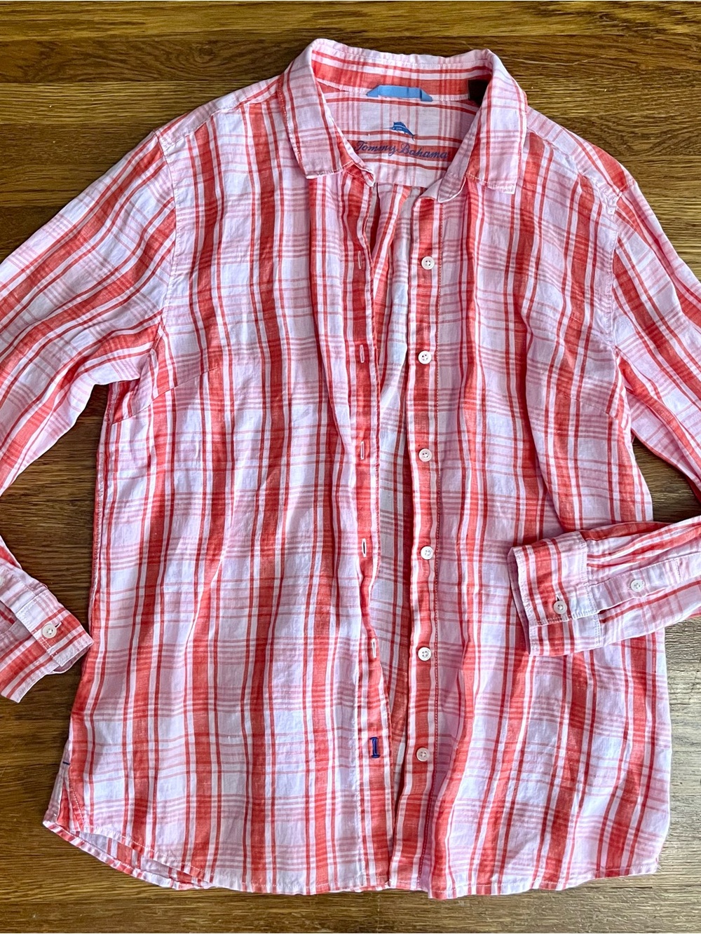 Tommy Bahama 100% Linen shirt plaid L womens beachy summer coastal